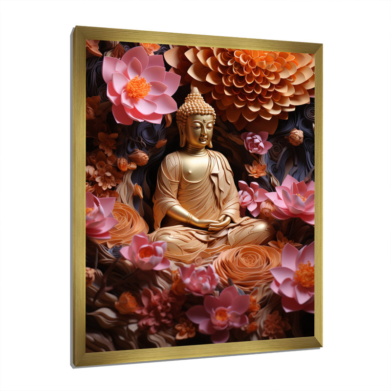 Reproduction d'art sur toile, bouddhisme doré, L 24 po x H 32 po, Encadrement doré