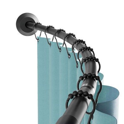Rustproof Curved Shower Curtain Rod, No Drill Tension Or Permanent Mount Adjustable Curved Shower Rod For Bathroom, Easy Install, Rounded For Extra Room, 50 To 72 Inches, Matte Black