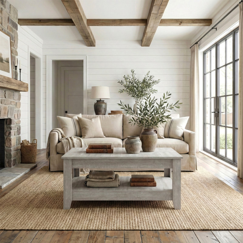 Weddel Basilico Coffee Table with Storage, Dusty Gray Oak