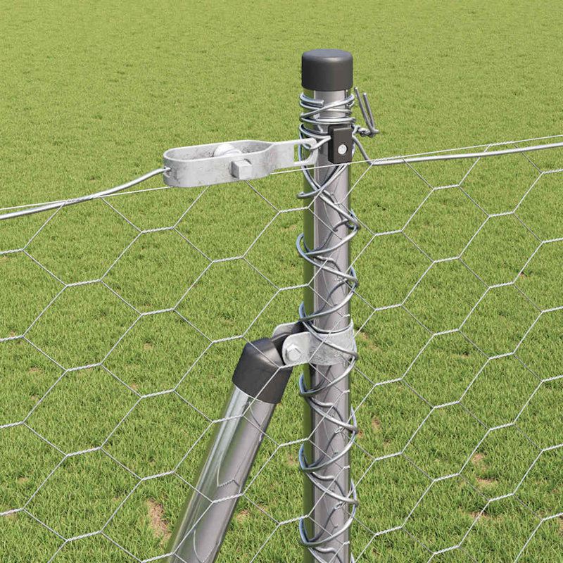 Vidaxl Fence With Posts PVC-Coated Steel, Silver, 140cm H x 1000cm W x 3.2cm D