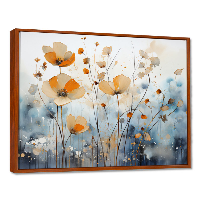 Art sur toile, "Orange Mute Botanicals II", H 12 po x l 20 po x P 1 po, Cadre flottant brun