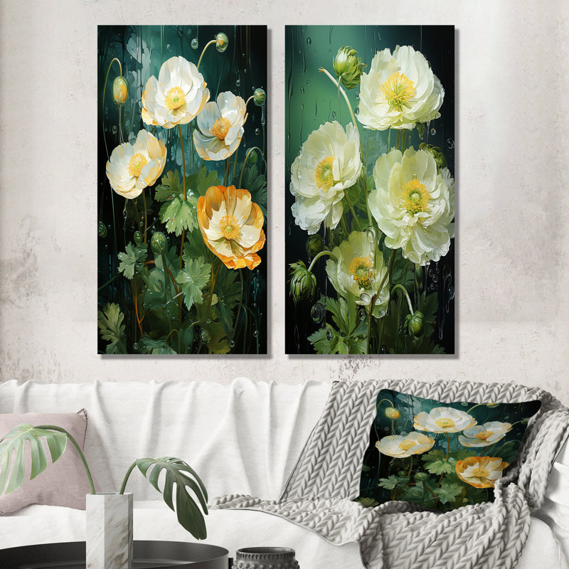 Green Buttercups Realistic Radiance - Ensemble de 2 impressions sur métal Buttercups, H 32 po x l 32 po