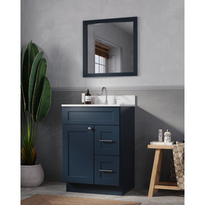 Meuble-lavabo simple 24 po en bois massif avec comptoir en quartz de Carrare