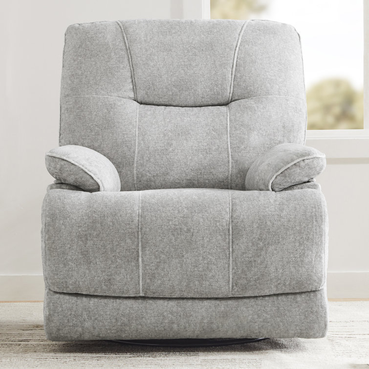 Taylor + Logan 27 in. W Gray Upholstered Transitional Style Pillow Back Recliner with Accent Nail Trim and Pushback Recline, Light Gray