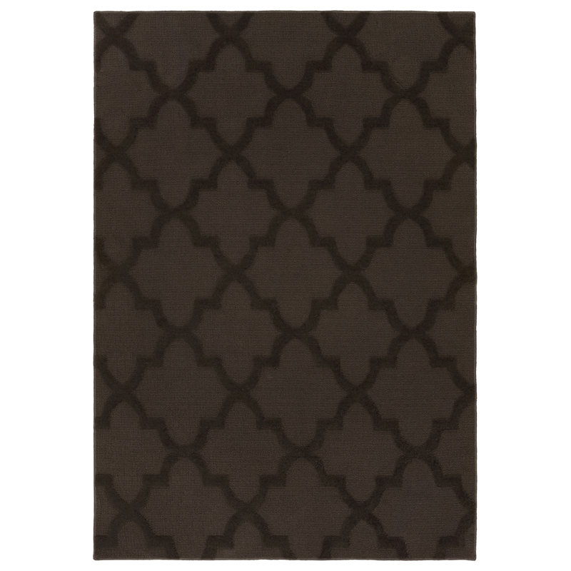 Tapis touffeté à motif géométrique brun Nasturtium, Rectangle de 7 pi 6 po x 9 pi 6 po