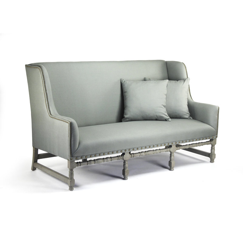 Sage Green Linen Sofa with Nailhead Trim