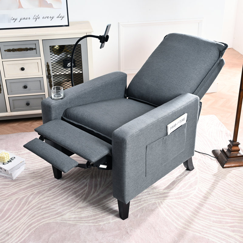 Adult Recliner In Gray - Fabric With Phone Holder And Cup Holder, Adjustable Reclining For A Comfortable Living Room & Bedroom Chairs, Bedroom, Spark