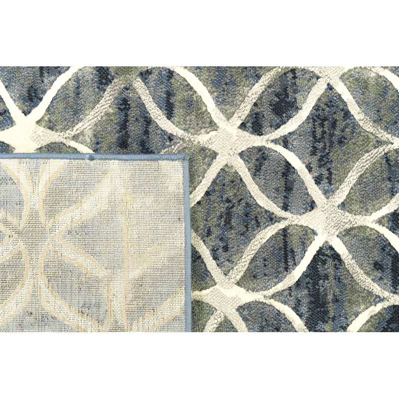 Tapis bleu à motif géométrique Majeski, Rectangle 9 pi 2 po x 12 pi 5 po