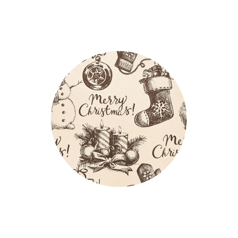 Gray Beige New Year's Themed Mixed Shape Ornamental Patterned Modern Woven Base Round Decorative Carpet, Round 3'4"