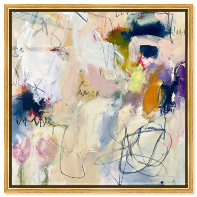 Décoration murale de bureau « Azure Scribbles I » (impression acrylique encadrée) par Art Remedy, cadre doré, 30,5 x 30,5 cm