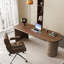 Bureau de direction demi-cercle en bois massif noisette avec 3 tiroirs-23235253