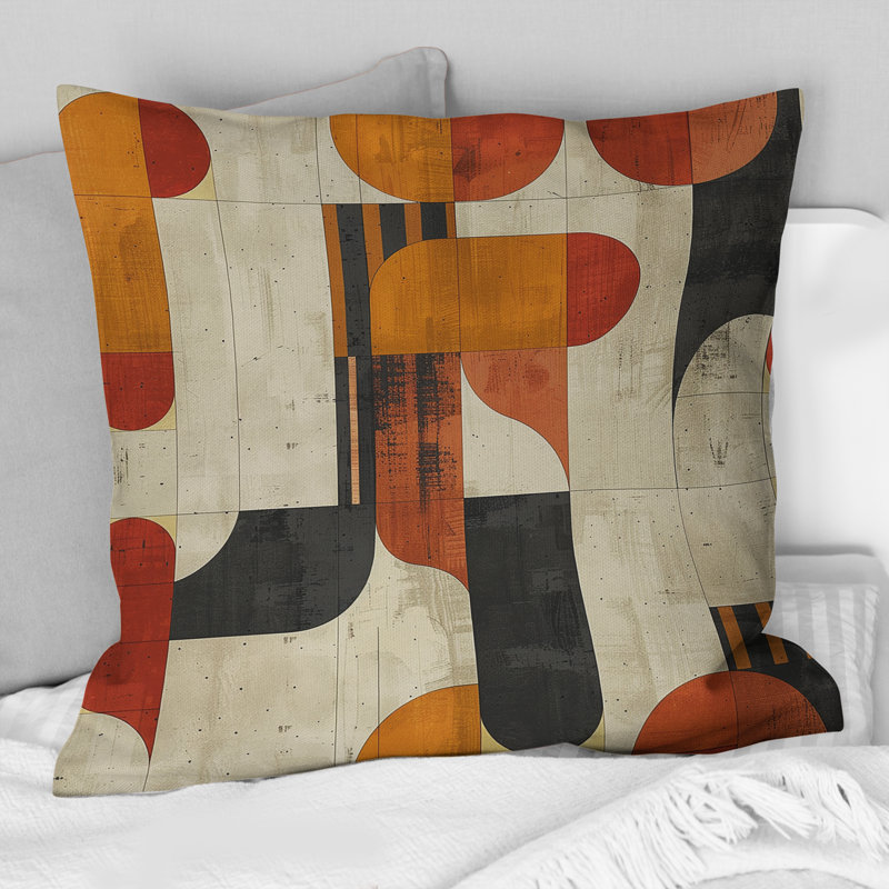 Coussin décoratif rouge et jaune Midcentury Geometric Shapes III - Midcentury Colours, H 16 po x l 16 po
