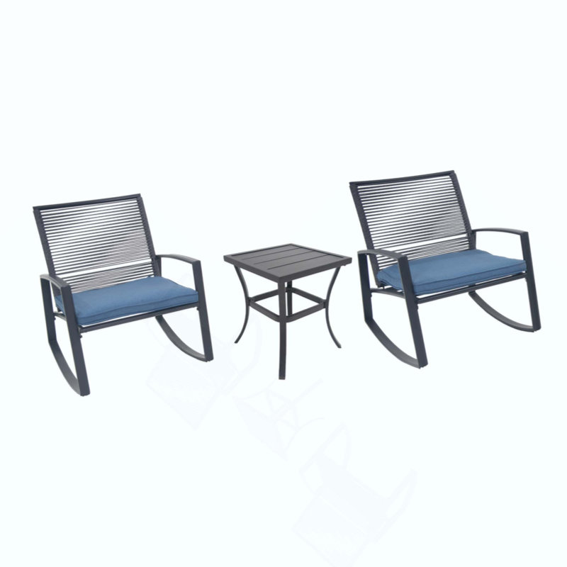 2-Person Outdoor Patio Bistro Metal Rocking Conversation Set With Table, Blue