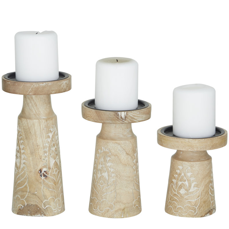 10.10'' H Wood Tabletop Candlestick, Cream