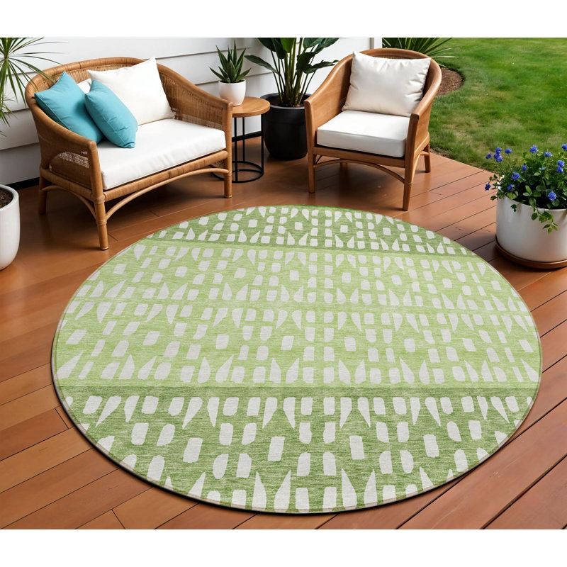Tapis d'intérieur rond lavable vert et ivoire Everette