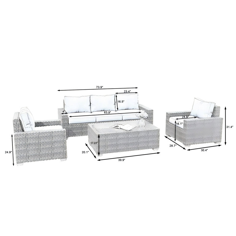 6 Piece Rattan Seating Group with Cushions, Navy
