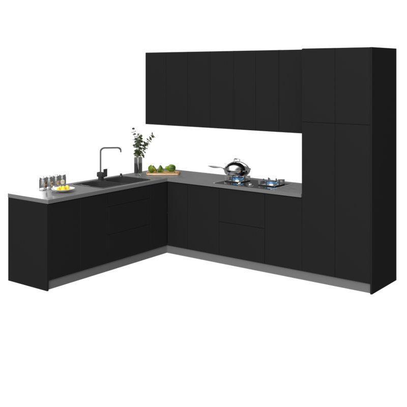 Ensemble d'armoires de cuisine en panneau de fibres à densité moyenne (MDF) H 96 po x l 126 po x P 96 po FK-Harmony, Gris
