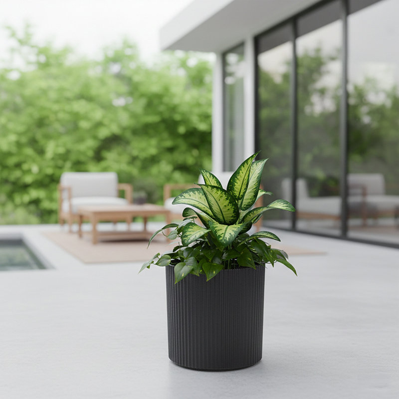 Pot à fleurs rond Byron, H 10 po x l 10 po x P 10 po, Noir