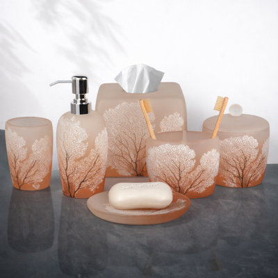 Ensemble d'accessoires de salle de bain - Décoration de salle de bain moderne en résine avec distributeur de savon, porte-brosse à dents, gobelet et boîte à mouchoirs pour comptoir et ensembles de salle de bain (6 pièces)