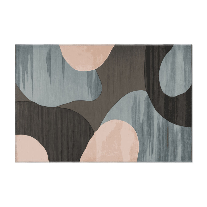 Watercolor Black Indoor and Outdoor Area Rug, Rectangle 5' x 7'