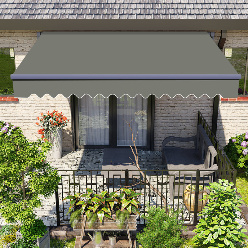 Dakota Fields Fabric Cover Retractable Patio Awning, Wine Red/White, 350cm W x 250cm D