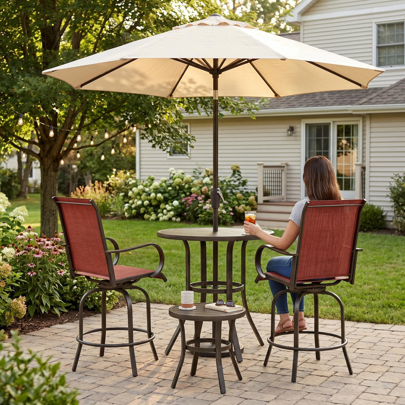 Ensemble de 2 tabourets de bar pivotants avec dossier haut et accoudoirs pour patio, terrasse, jardin, Rouge