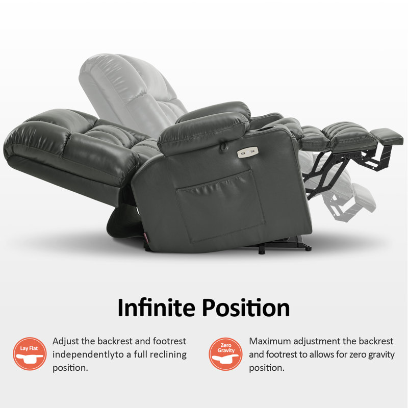 Small Dual Motor Power Recliner Lift Chair Infinite Position, Heat and Vibration Massage, Fabric, Dark Gray