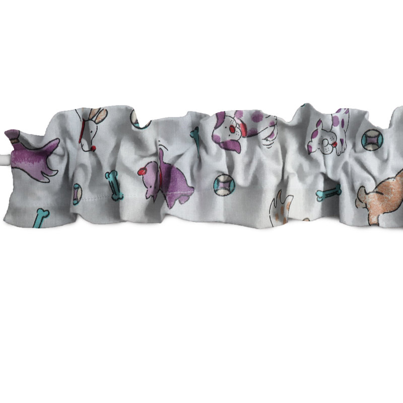 Cantonnière à imprimé chiots,  Mauve sur blanc, L 72 po x L 7 po