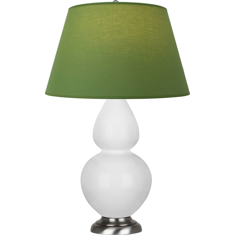 Lampe de table double gourde en céramique, Thé vert / taupe, Marguerite émaillée / argent antique, Argent argent