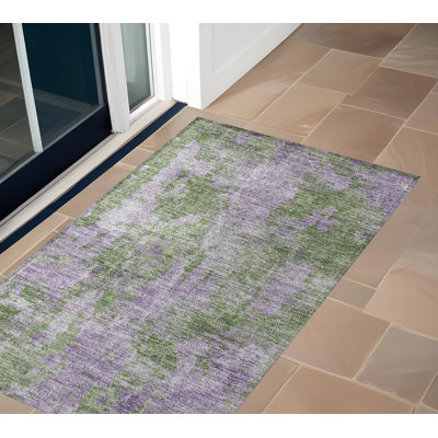 Tapis extérieur lavable et antidérapant abstrait 2 pi x 3 pi vert et mauve