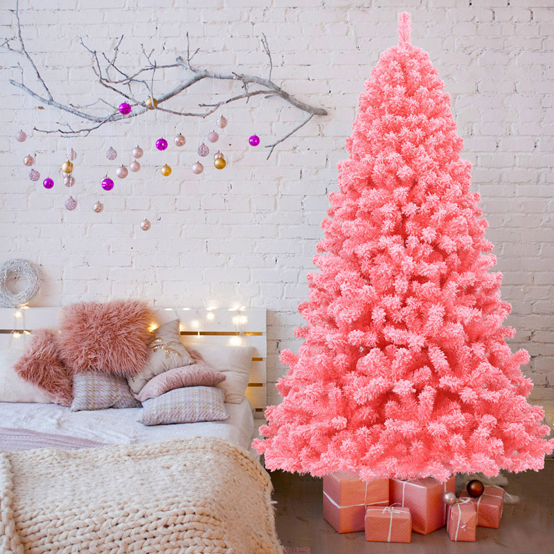 Arbre de Noël rose en flocage artificiel en PVC, 7,5 pi