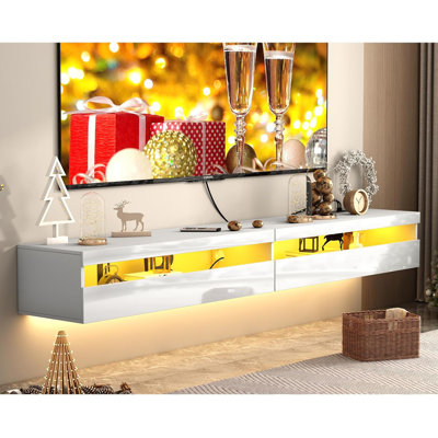 Floating TV Stand | 63 inch LED Wall Mounted TV Shelf with Power Outlet, Modern Entertainment Center Media Console with Storage, High Gloss TV Cabinet -  Brayden Studio®, 22CC048BF38C4C3792B8D00FE5400553