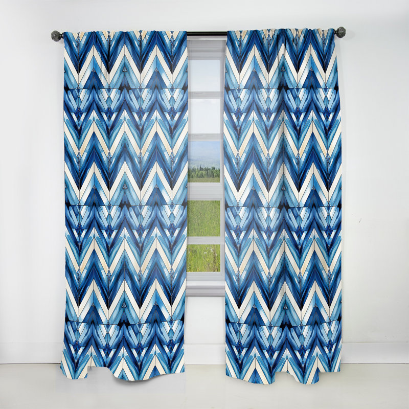 Rideau obscurcissant à motif géométrique rétro à motif de chevrons bleu et bleu cobalt 1, L 52 po x L 90 po
