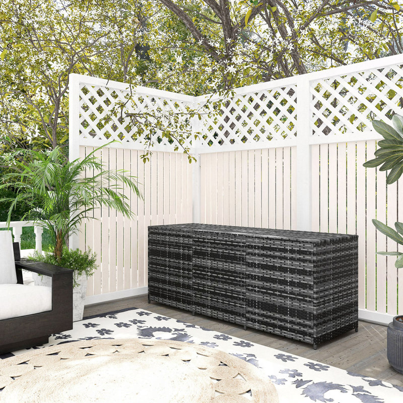 175 Gallon Outdoor Storage Box With Inner Liner, PE Rattan Wicker Deck Box With Pneumatic Bar Lift For Indoor & Outdoor Storage, Patio Furniture Cushions, Pool Toys, Garden Tools
