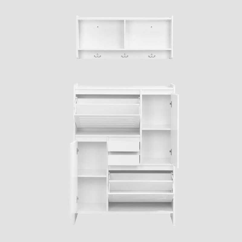 Hall Tree 31.5'' Wide with Shoe Storage, White