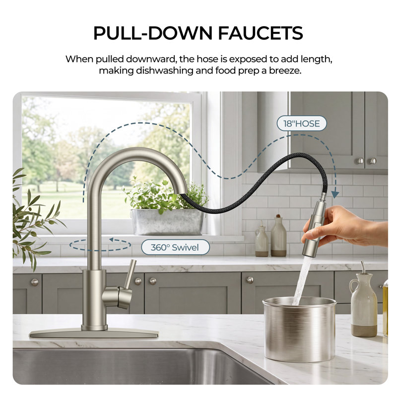 Pull Down Spray Single Lever Kitchen Tap, Brushed Nickel