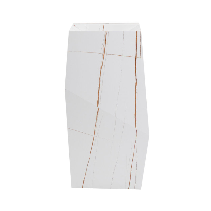Fine Fixtures Canyon Pedestal 15" Wide White Carrara Sintered Stone, White/Gold