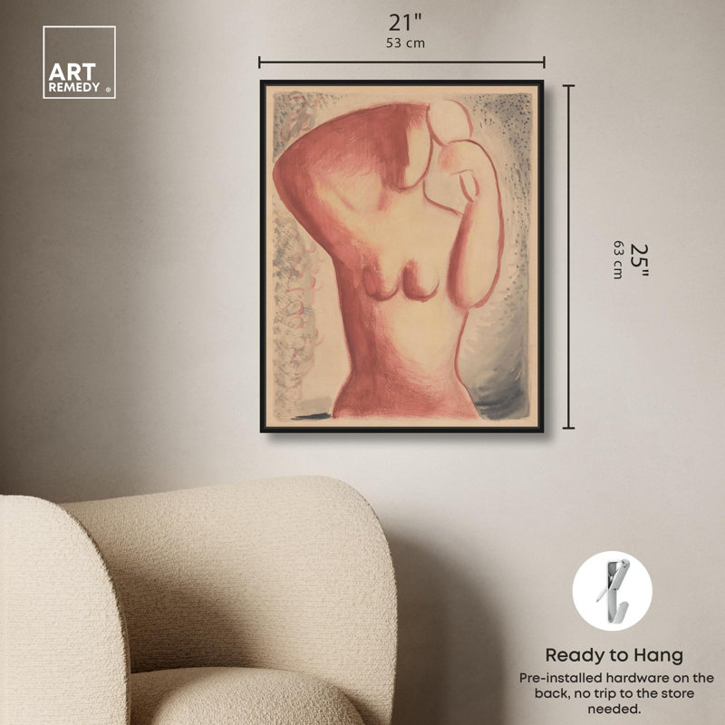 «Peigne femme avec miroir», art féminin classique par Art Remedy, Cadre noir, H 37 po x l 31 po