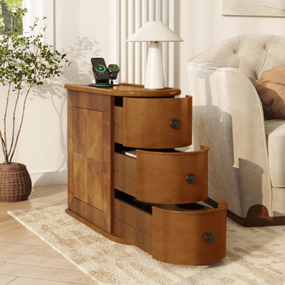 End Table With Charging Station, Sofa Side Table With Drawers, No Assembly Required