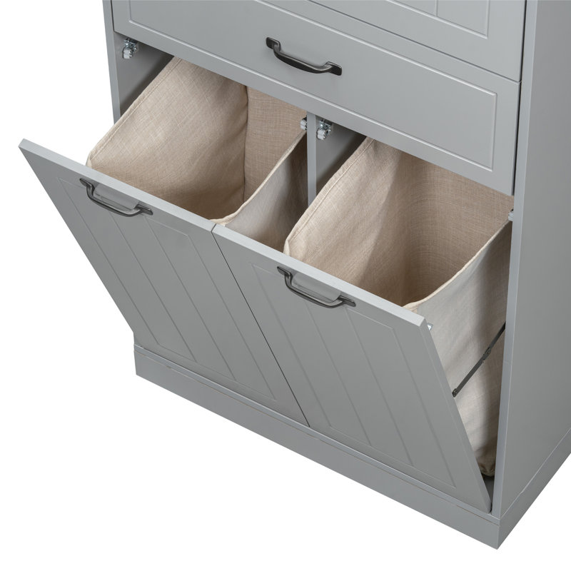 Bathroom Storage Cabinet With Two Laundry Baskets, Gray