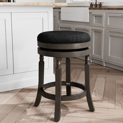 Tabouret de comptoir gris patiné 24 po, siège en tissu gris anthracite, bois franc massif, tabouret pivotant à 360 degrés avec protection de repose-pieds en métal de qualité