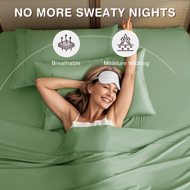 Luxury Sheet Set, Cooling 100% Rayon From Bamboo Silky Soft Bedding, Queen Sheet Set with 2 Pillowcases, Green