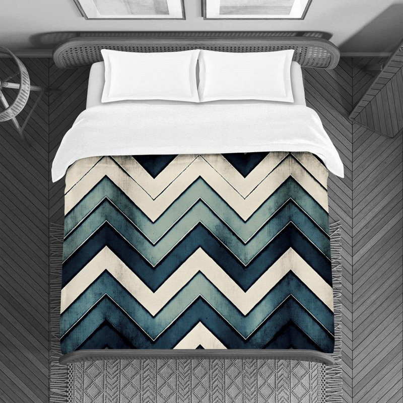 Housse de couette à motif de chevrons à rayures bleu / bleu marine, Housse de couette grand