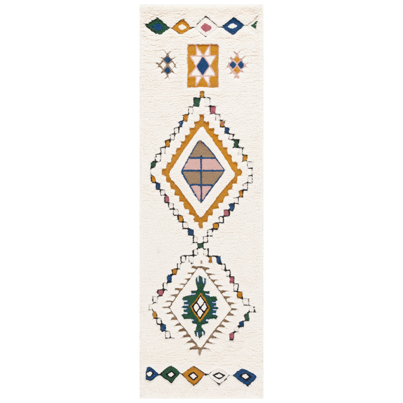 Tapis ivoire / vert Aril 921, Tapis de couloir 2 pi 3 po x 8 pi