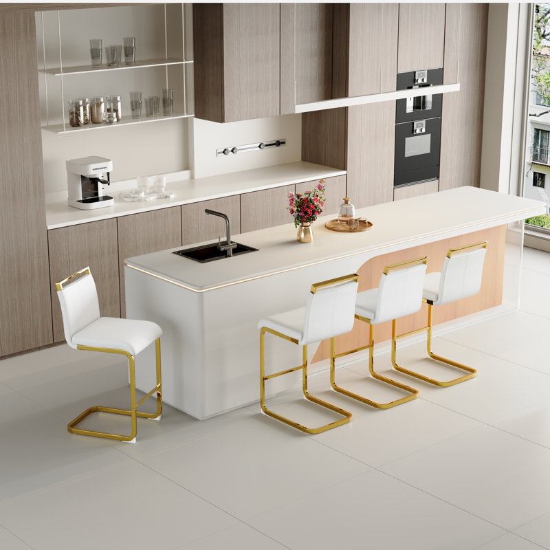 Tabouret de comptoir rembourré Antigone de 25 po avec structure en métal, 4, Blanc
