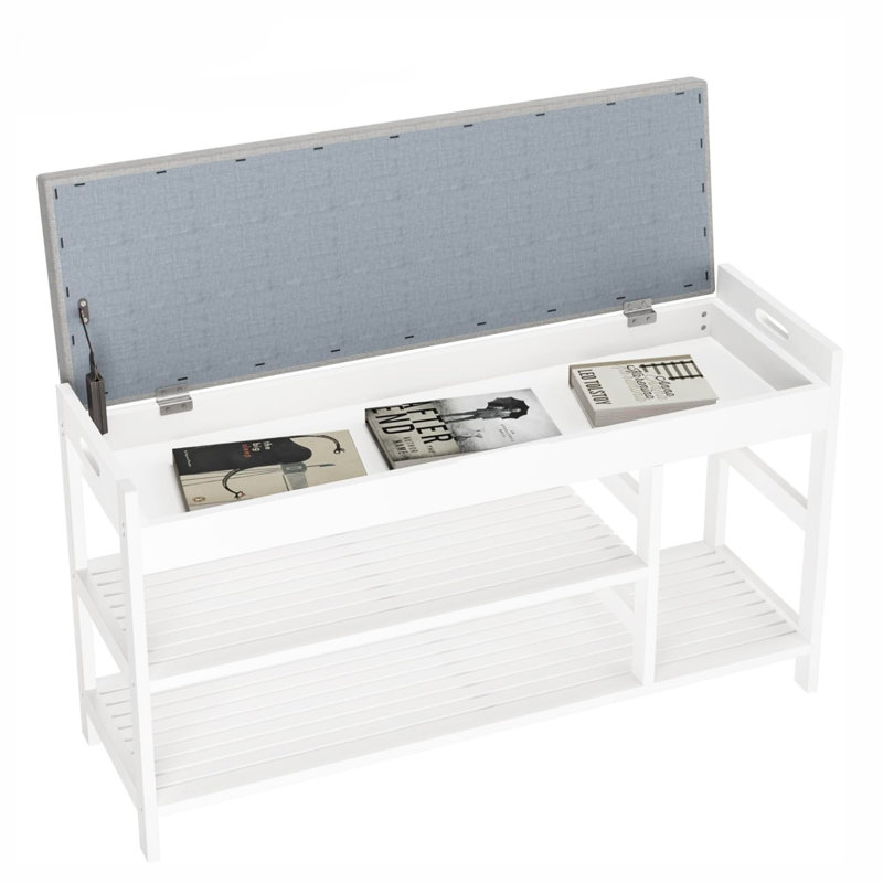 Bamboo Shoe Bench Rack with Storage, White
