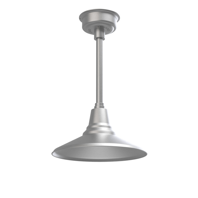 Luminaire suspendu à cône simple 1 lumière Albali, H 48 po x l 14,25 po x P 14,25 po, Argent galvanisé