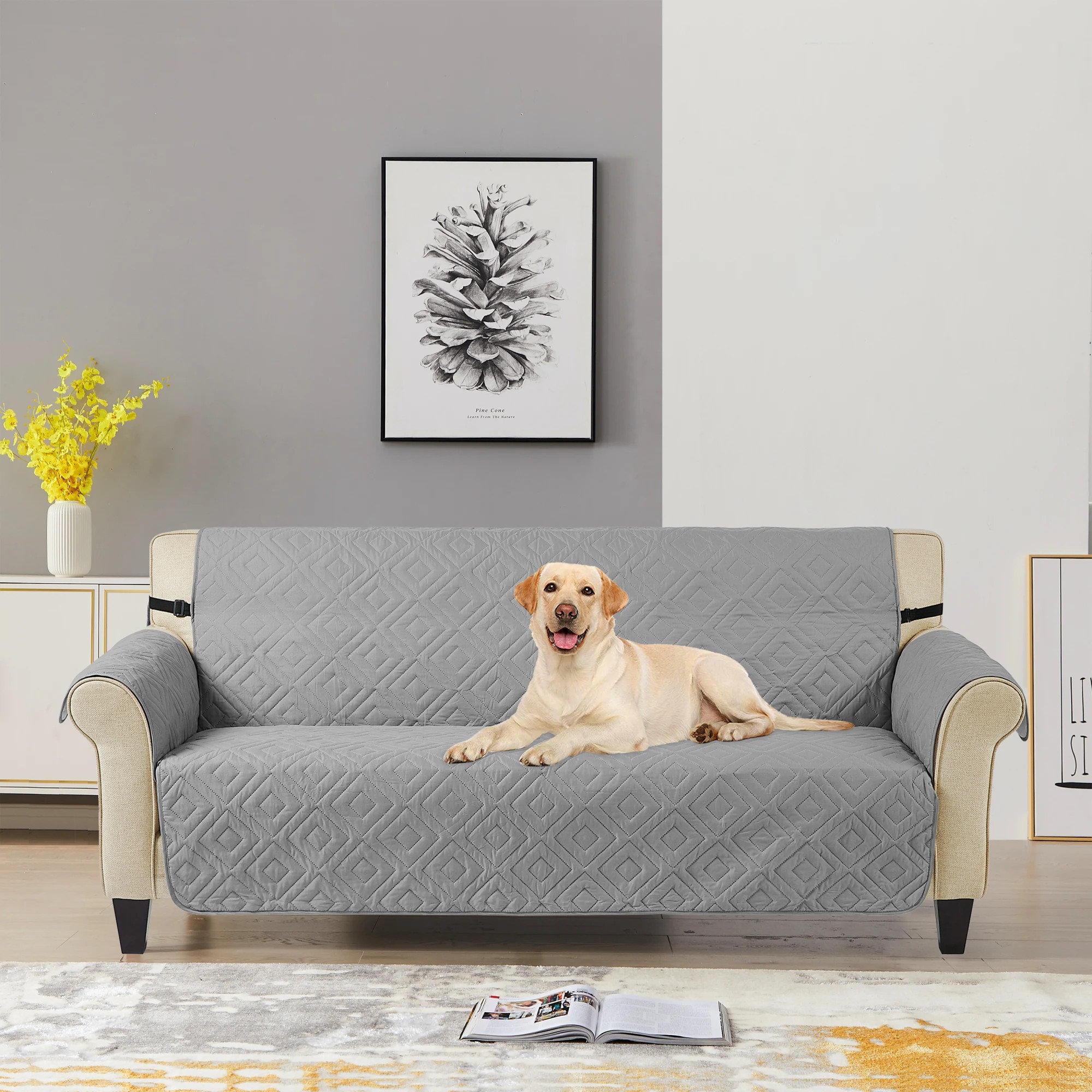 1pc Pet Waterproof & Anti-slip Sofa Cushion, Square Grid Patterned