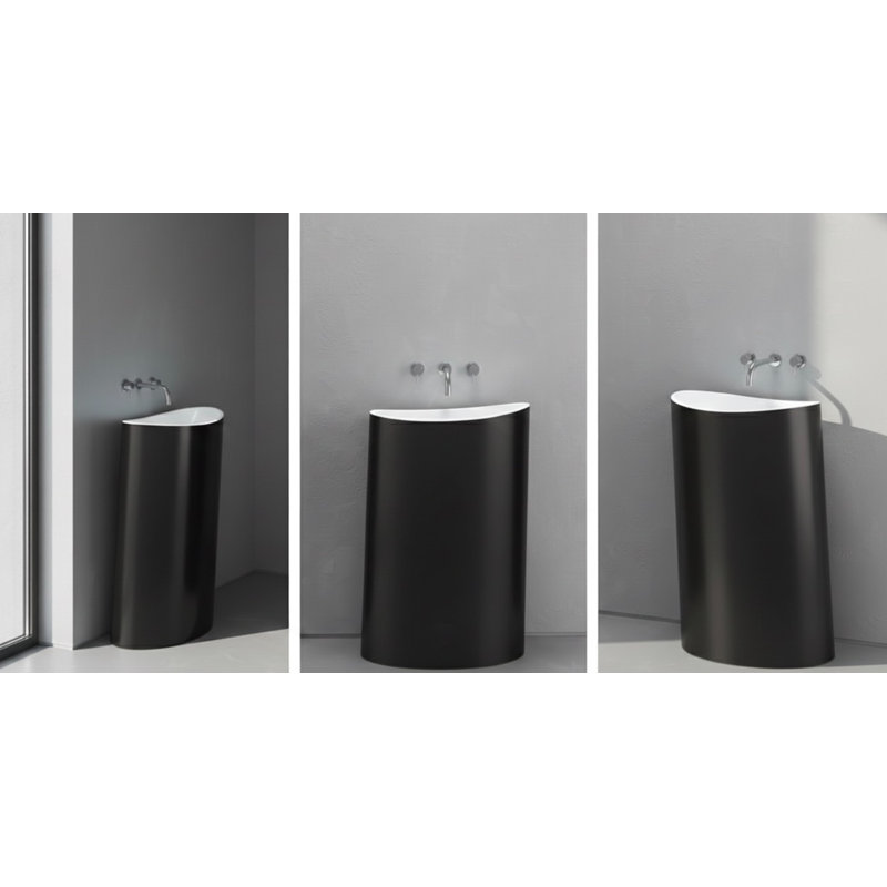 Vast Studio Aged Brass/White Freestanding Pedestal Sink – Sculpted Solid Surface Basin with Curved Modern Silhouette & Seamless Luxury Matte Finish