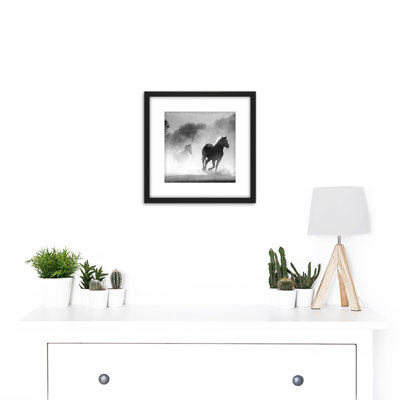 Horses Running Mist Black White - Single Picture Frame Print